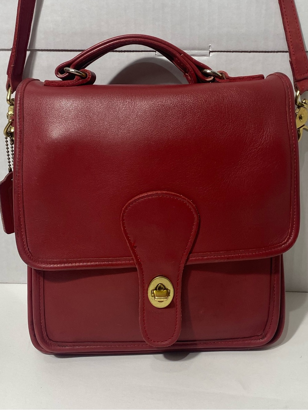 Vintage Coach 5130 Red Leather Turnlock Satchel Crossbody Bag
